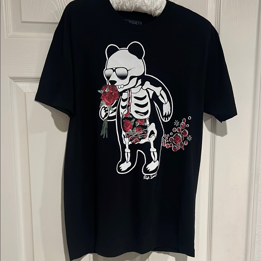 Riot society shirt men’s Panda skeleton with Roses misfit style punk